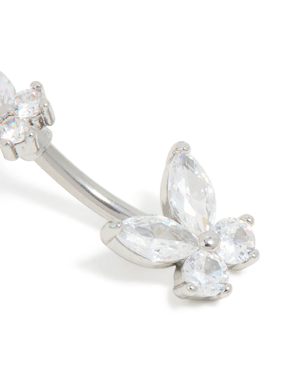 Surgical Steel Cubic Zirconia Double Butterfly Belly Bar - Image 2