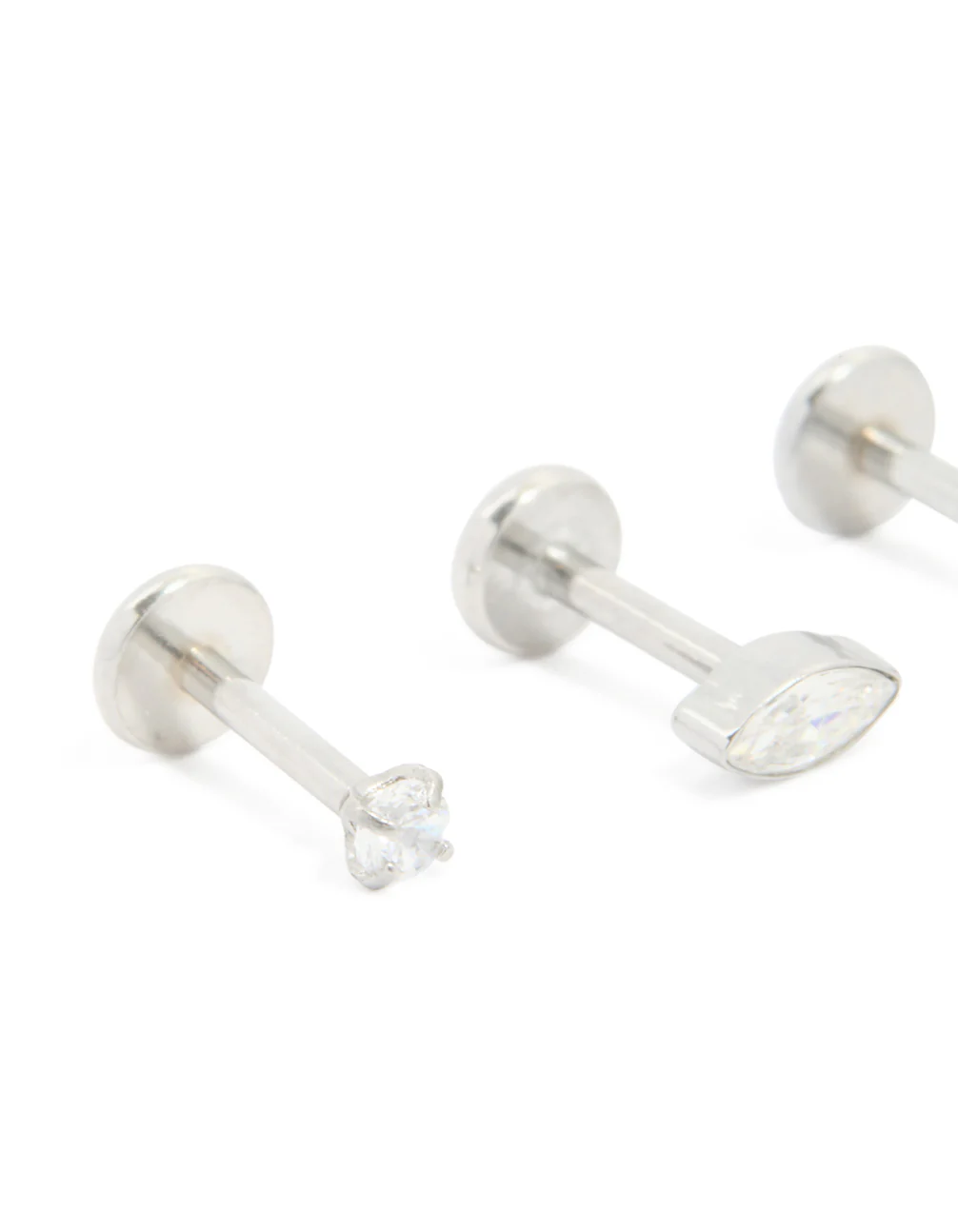 Surgical Steel Cubic Zirconia Flat Back Studs 3-Pack - Image 2