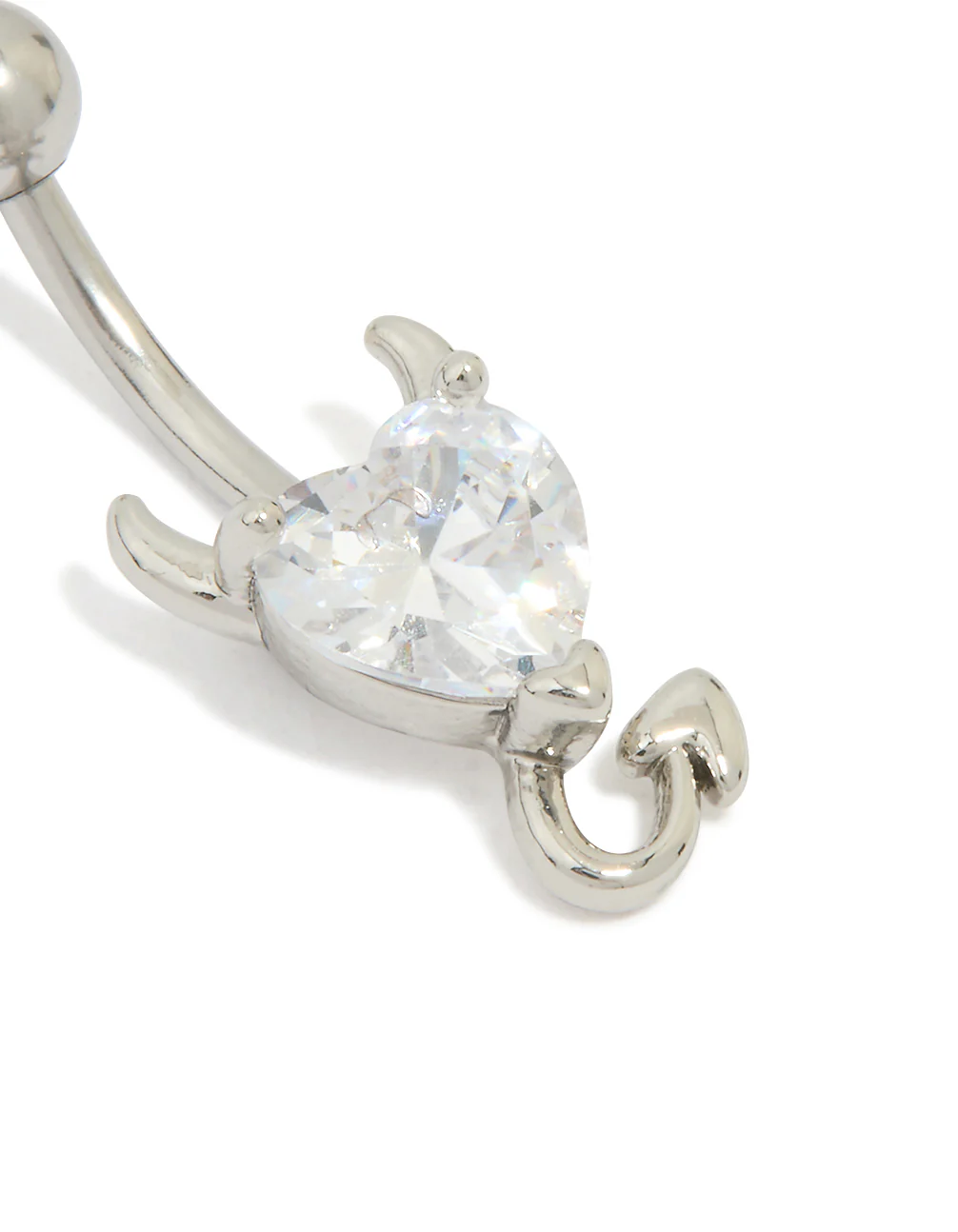 Surgical Steel Diamante Heart Devil Drop Belly Bar - Image 2