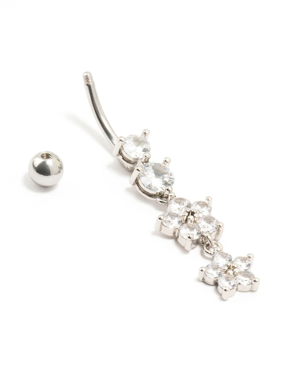 Surgical Steel Double Flower Drop Belly Bar - Image 2
