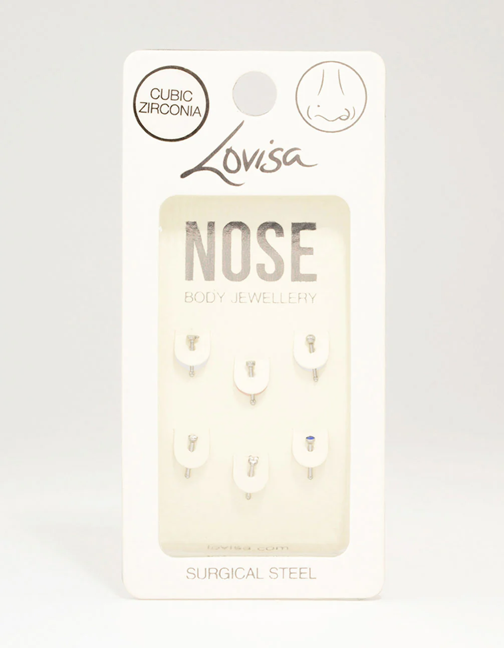 Surgical Steel Heart & Diamante Nose Stud 6-Pack - Image 3