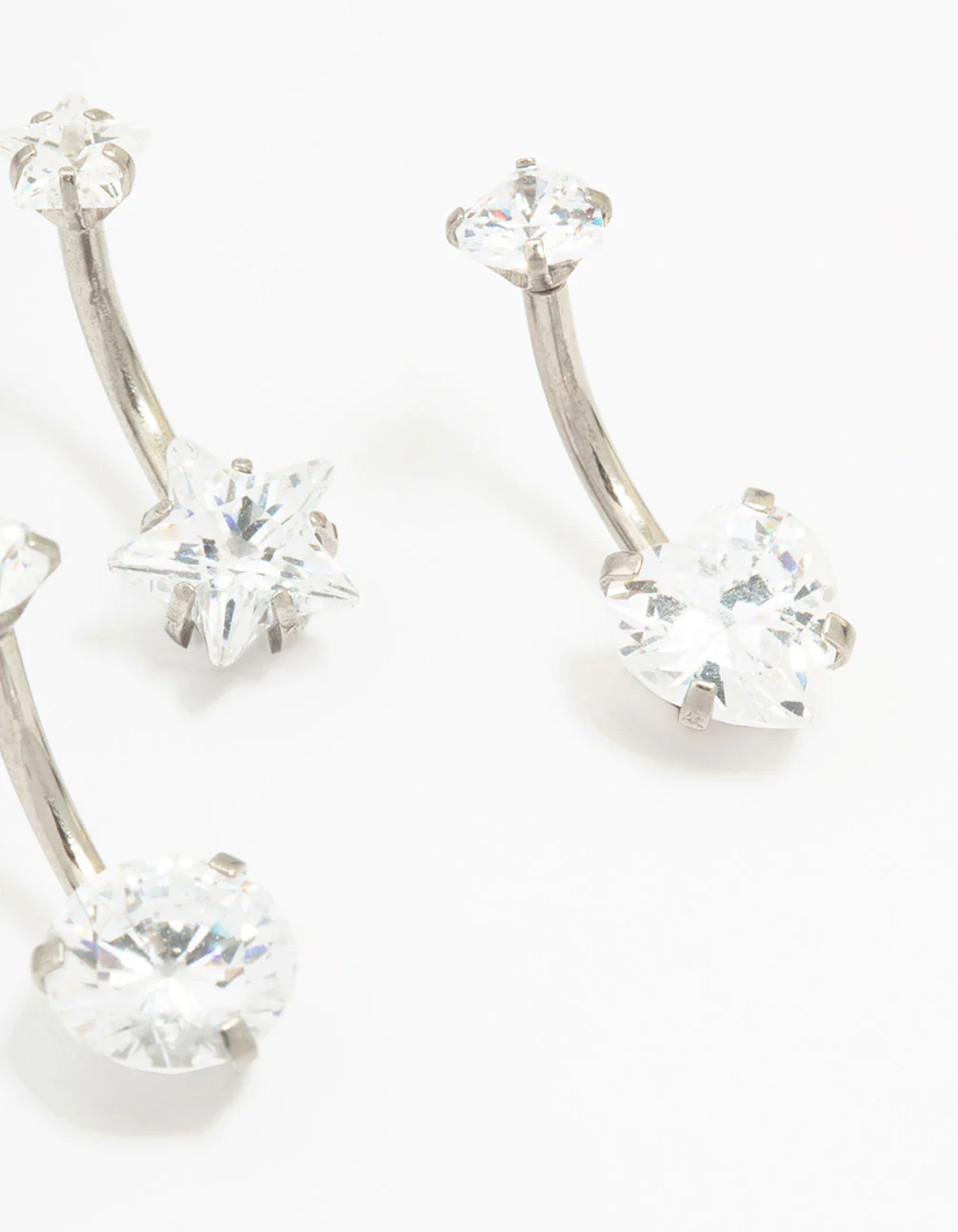 Surgical Steel Star & Heart Crystal Belly Piercing 3-Pack - Image 2