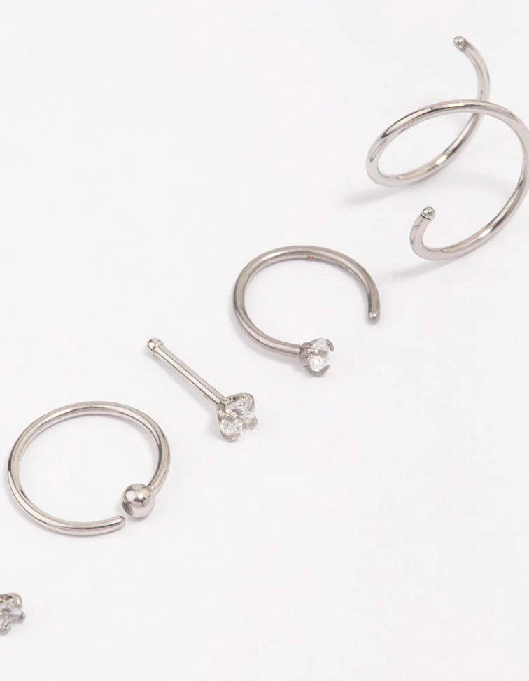 Surgical Steel Twisted Cubic Zirconia Nose Piercing 6-Pack - Image 2