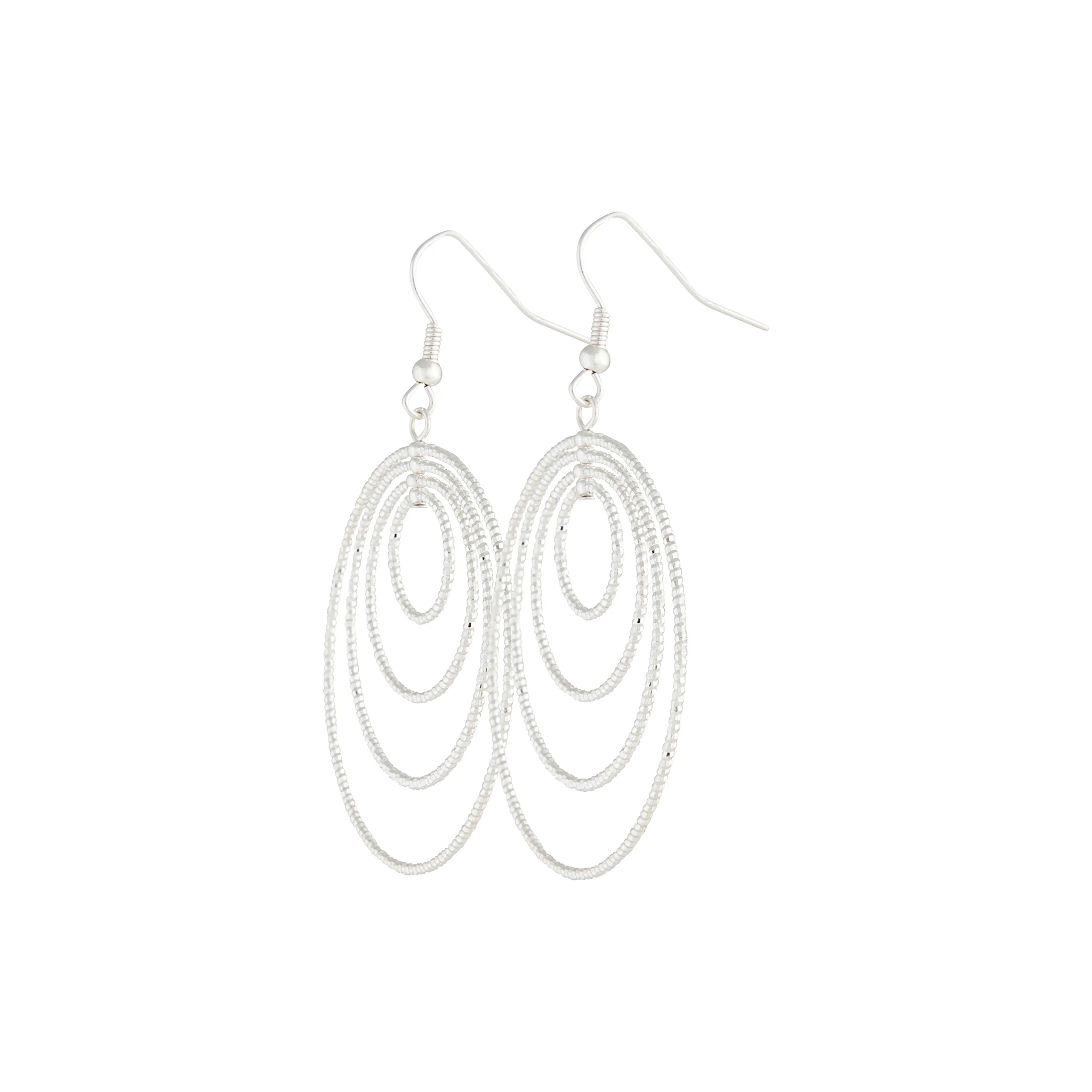 Silver Diamond Cut Four Row Hoop Earrings - Image 2