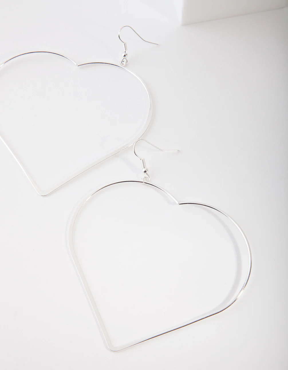 Silver Large Heart Drop Hoop Earring - Image 2