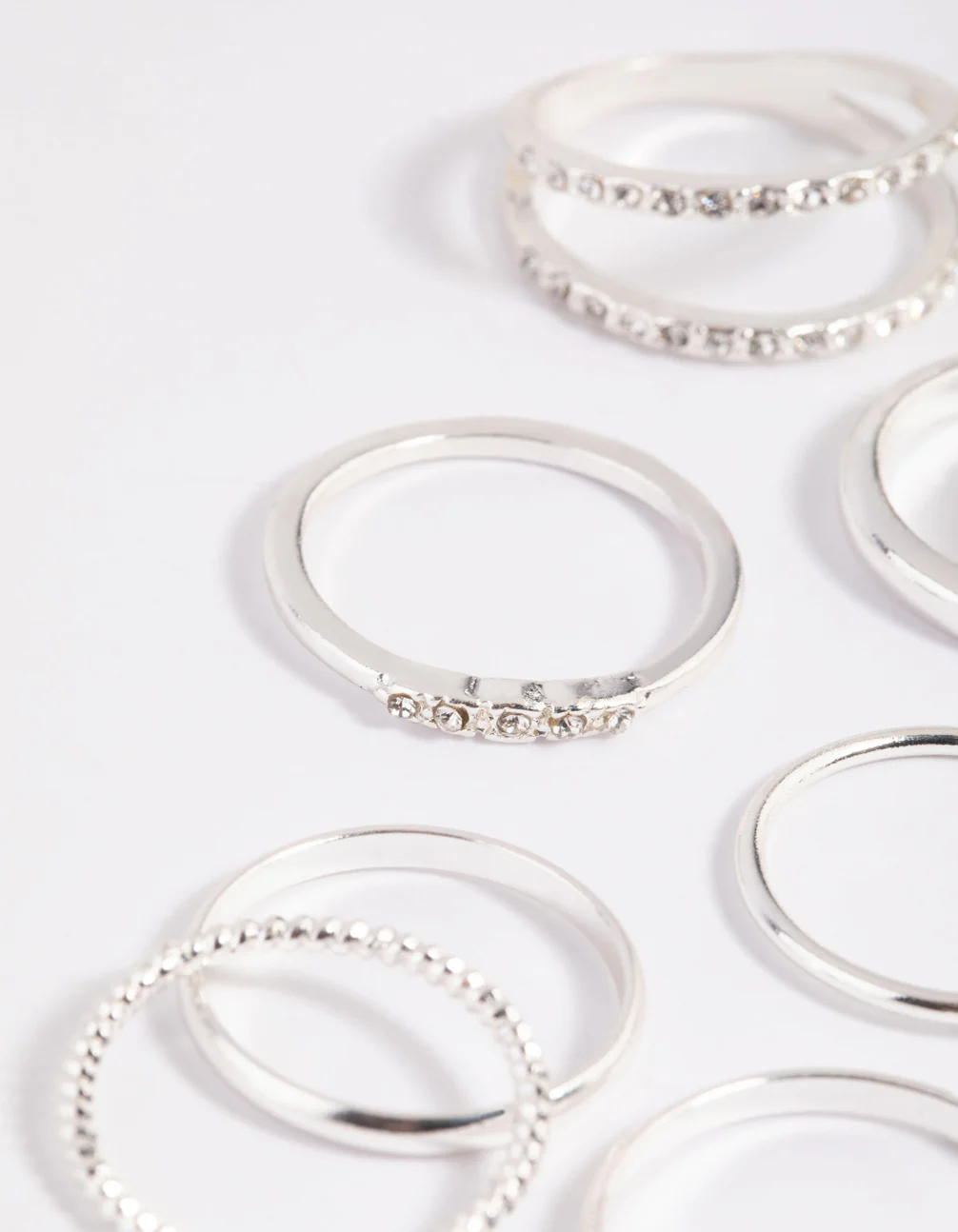 Silver Diamante Mixed Band Ring Stack Pack - Image 3