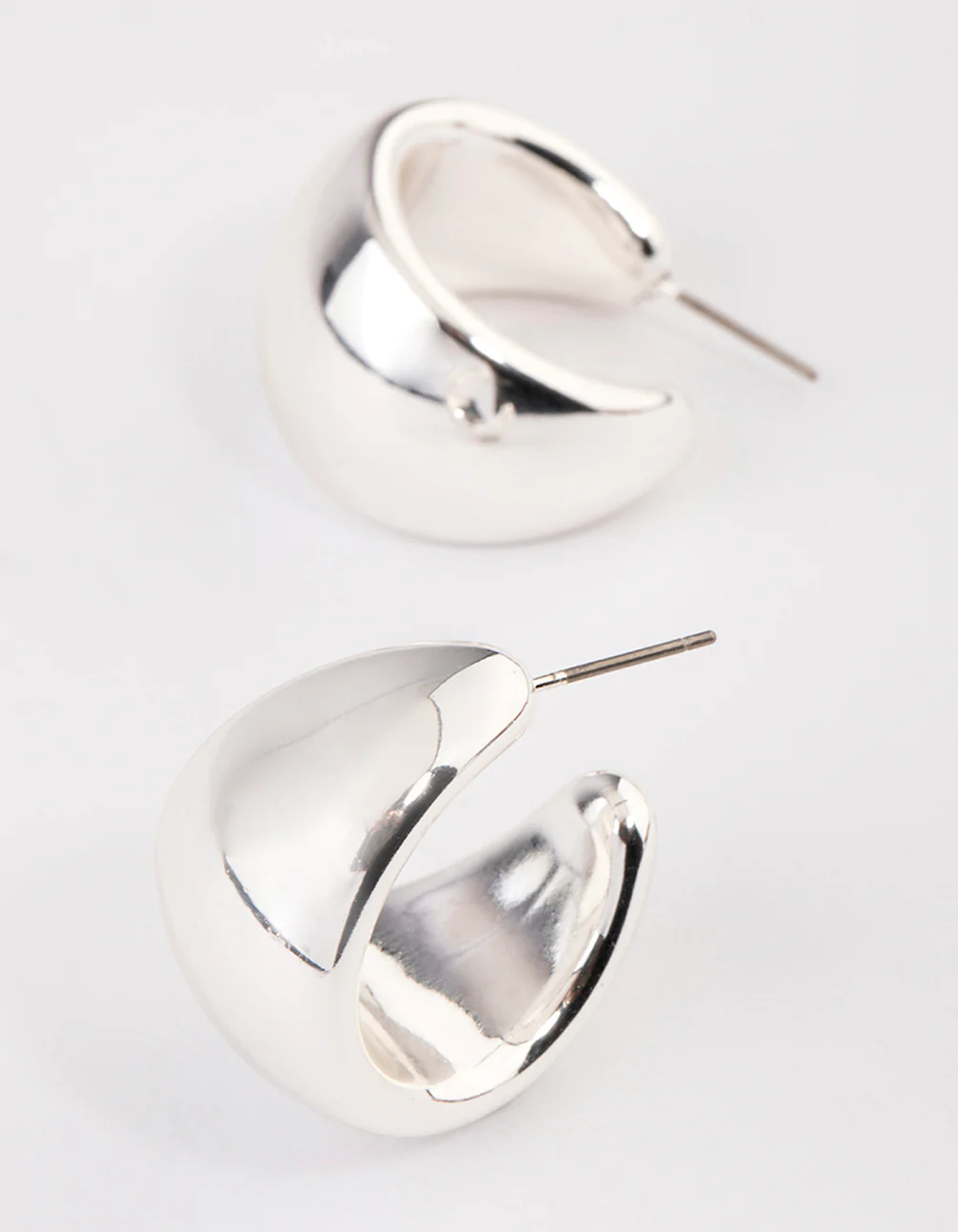 Silver Wide Chubby Hoop Earrings - Image 2