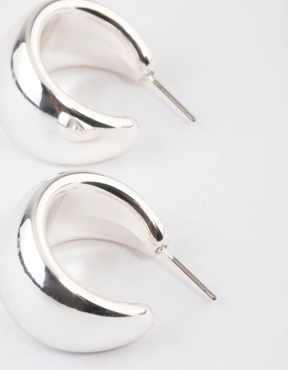 Silver Wide Chubby Hoop Earrings - Image 3
