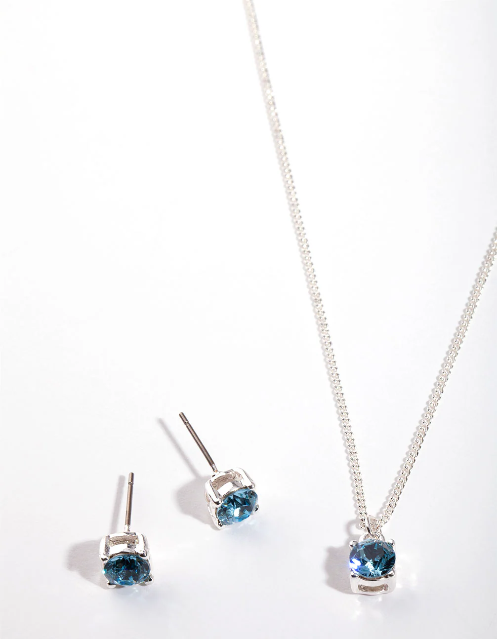 Silver Diamond Simulant Aqua Necklace & Earring Set - Image 3