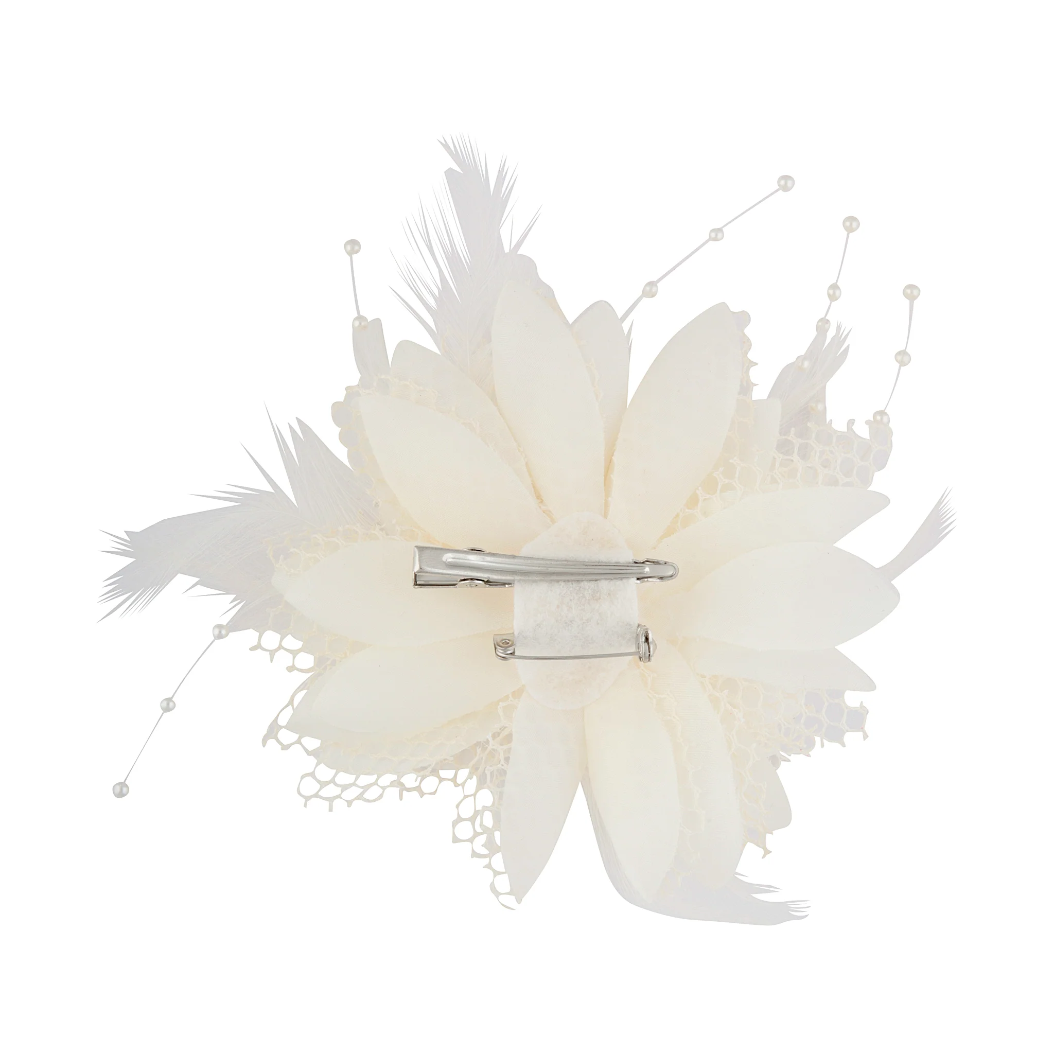 White Texture Mixed Feather Corsage Clip - Image 2