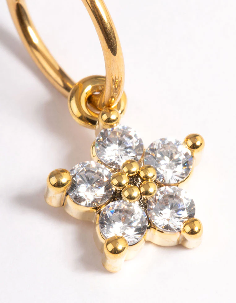 Gold Plated Titanium Cubic Zirconia Five Petal Flower Clicker Ring - Image 2