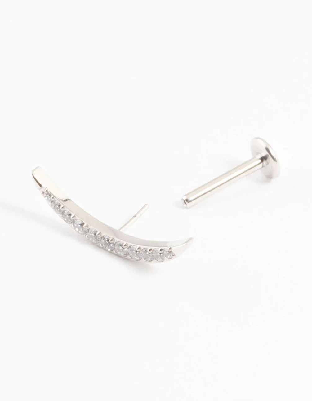 Titanium Cubic Zirconia Half Moon Threadless Single Flat Back Stud - Image 2