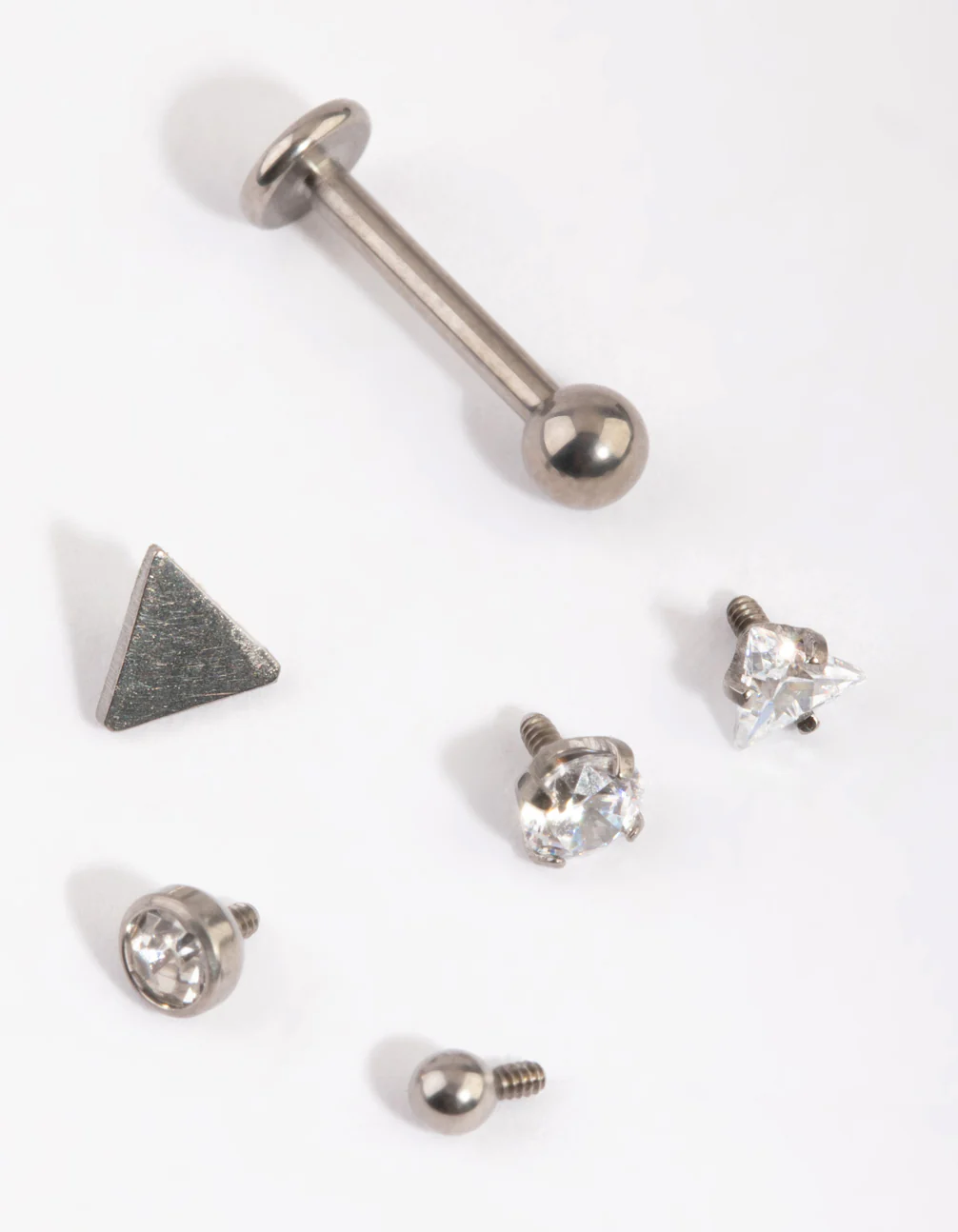 Titanium Geometric Flat Back Single Bar with Interchangeable Ends 6-Pack