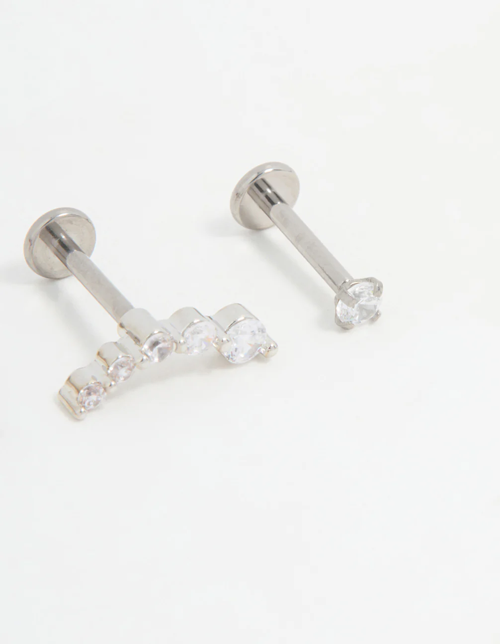Titanium Cubic Zirconia & Ball Flat Back Studs 3-Pack - Image 2