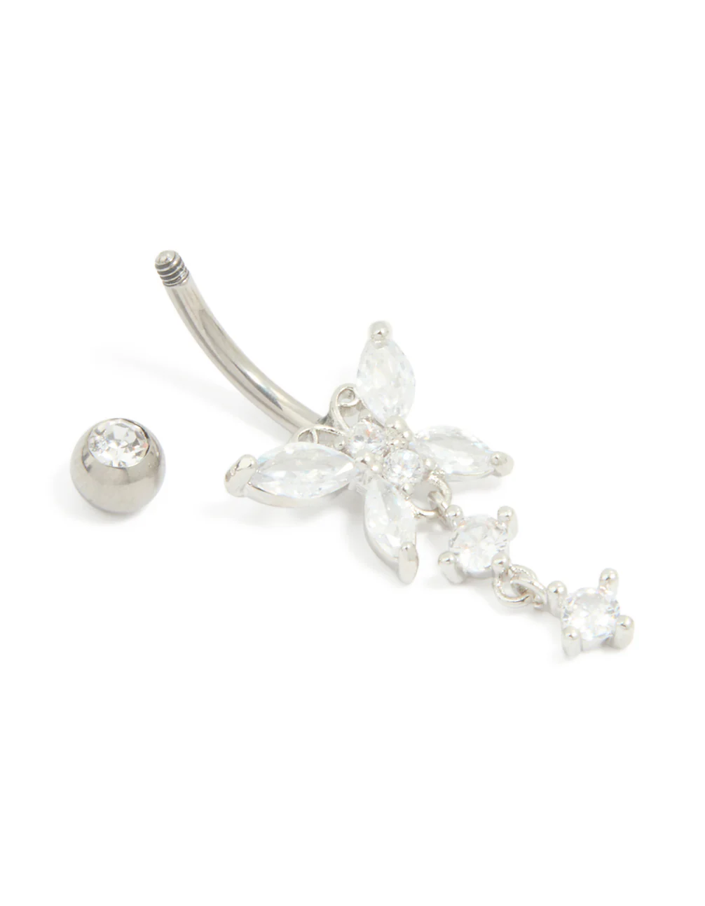 Titanium Cubic Zirconia Butterfly Drop Belly Bar - Image 3