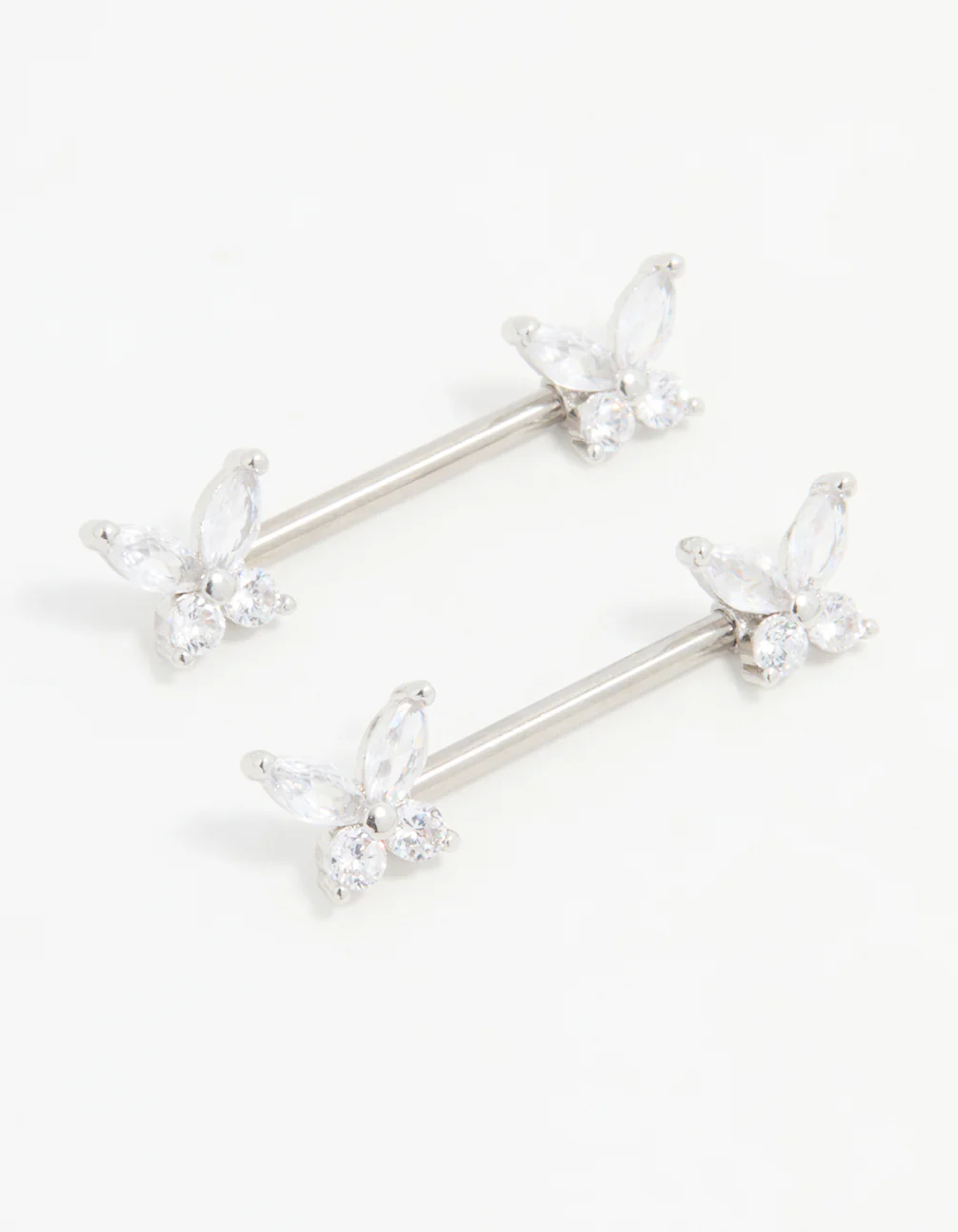 Titanium Cubic Zirconia Butterfly Nipple Bars 2-Pack