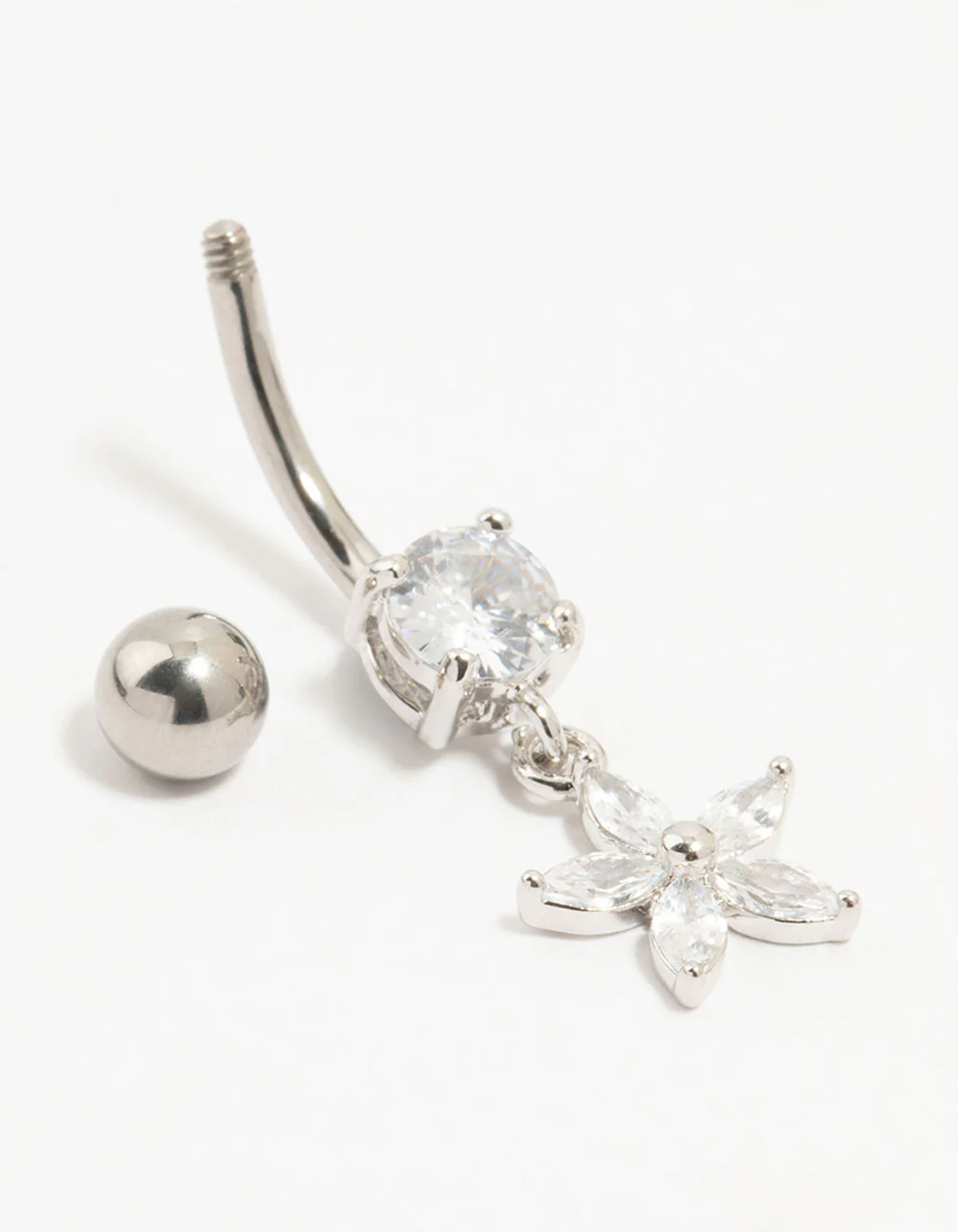 Titanium Cubic Zirconia Flower Drop Belly Bar - Image 2