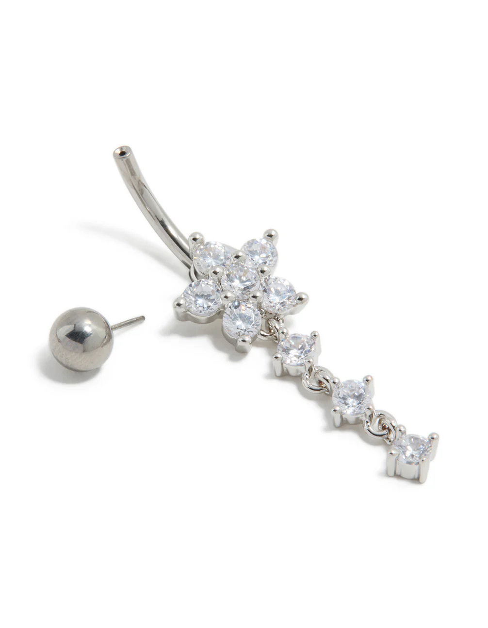 Titanium Cubic Zirconia Flower Triple Threadless Belly Bar - Image 3