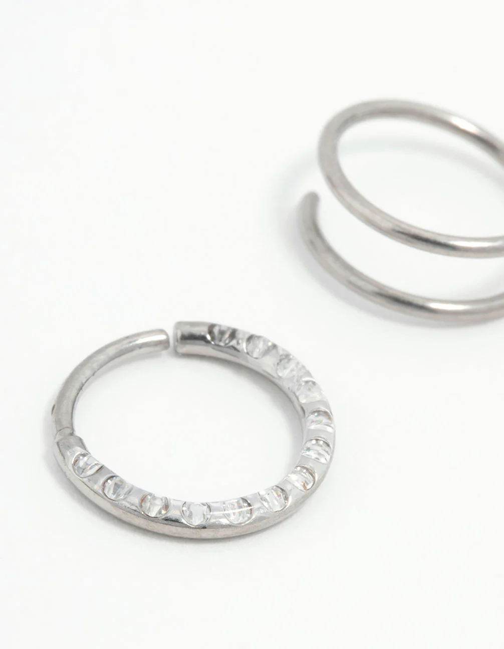 Titanium Cubic Zirconia & Spiral Nose Rings 2-Pack - Image 2