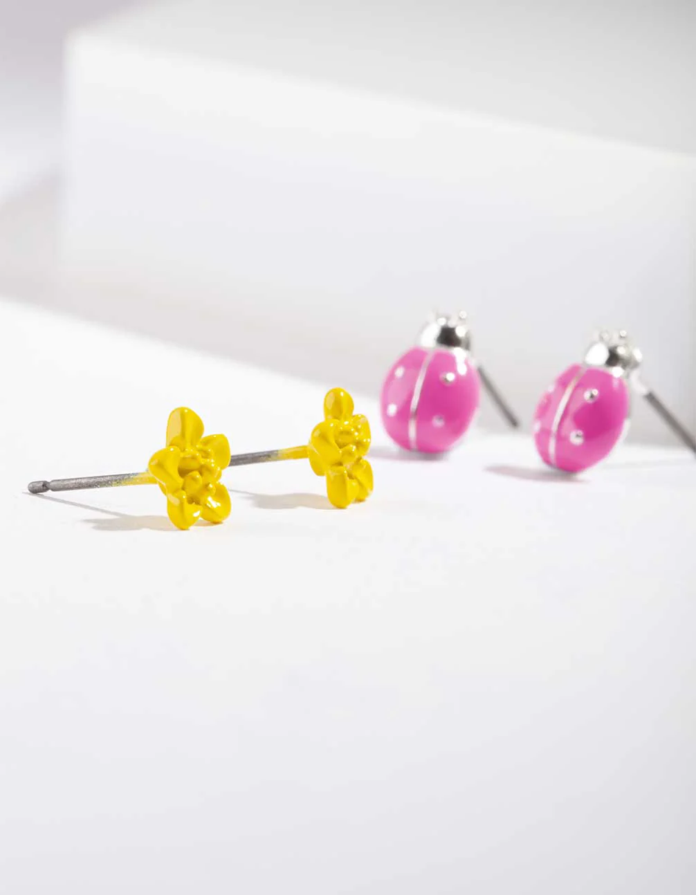 Kids Yellow Pink Ladybug Earring Pack - Image 2