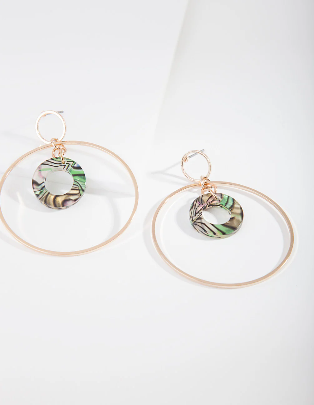 Gold Double Open Circle Drop Earrings - Image 4