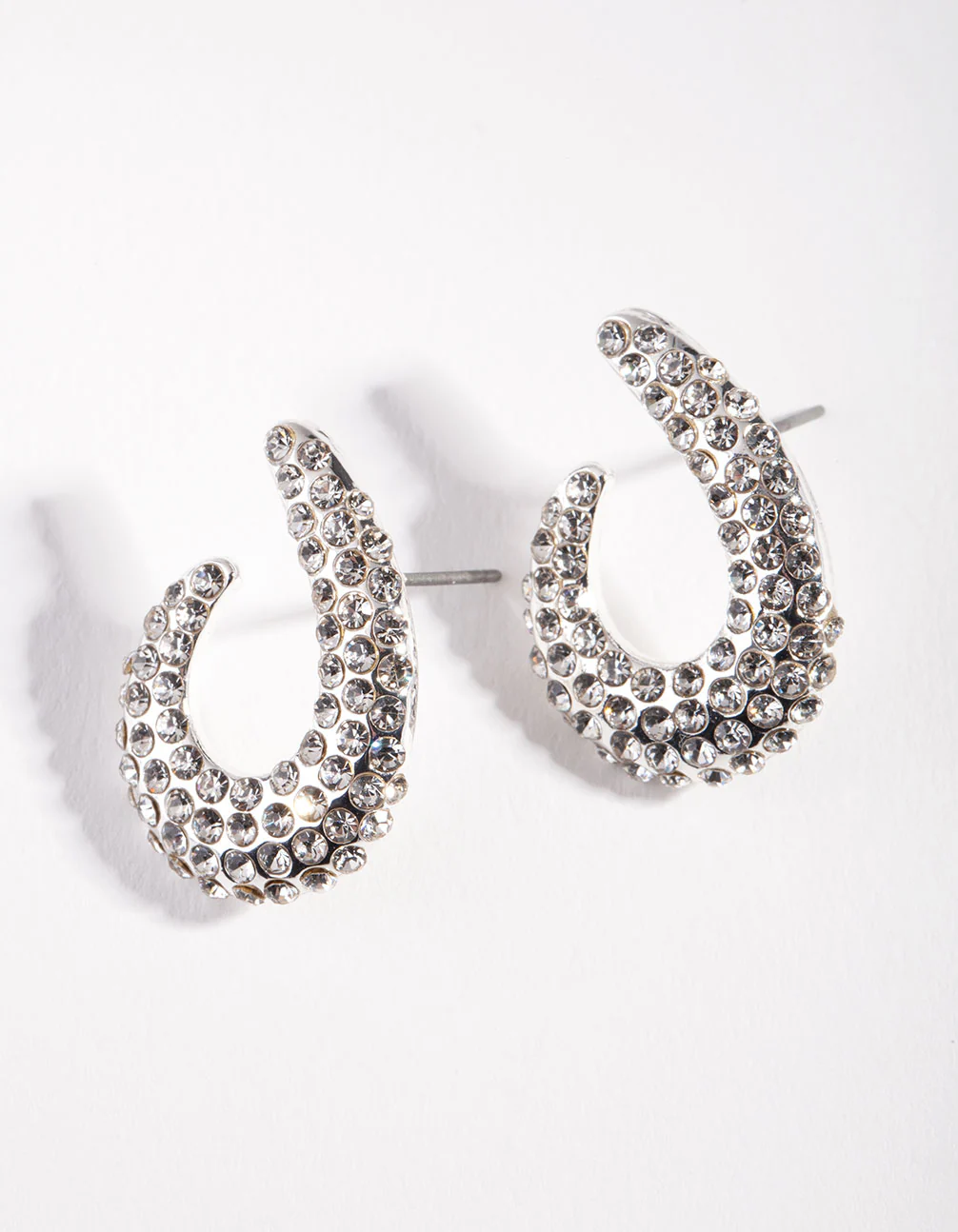 Silver Diamante Half Curve Earrings