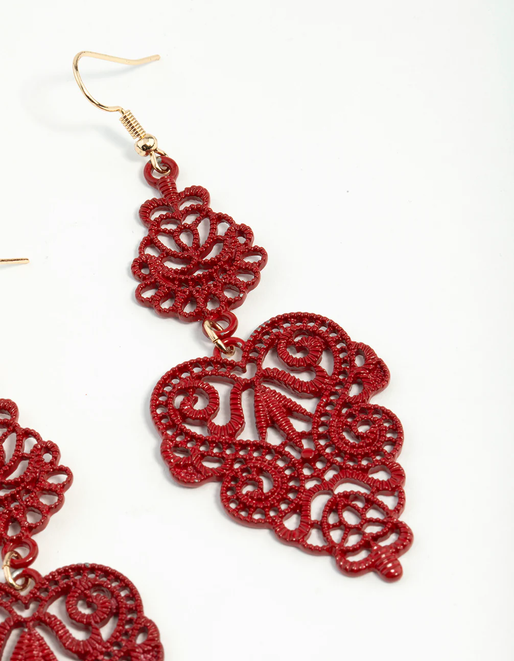 Red Filigree Leaf Earrings - Image 18