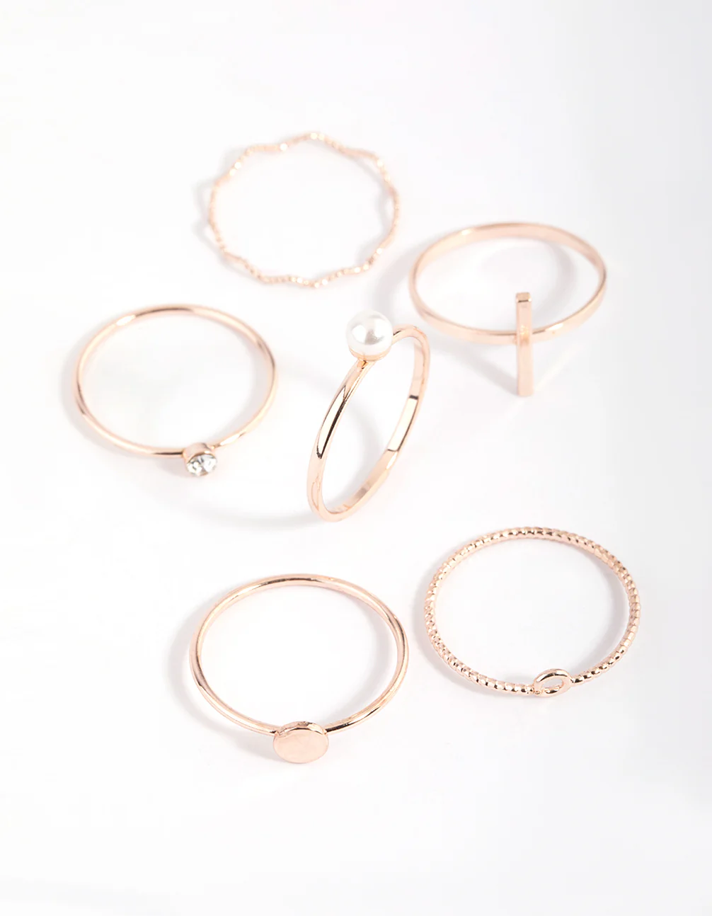 Rose Gold Dainty Pearl Ring Stack 6-Pack - Image 2