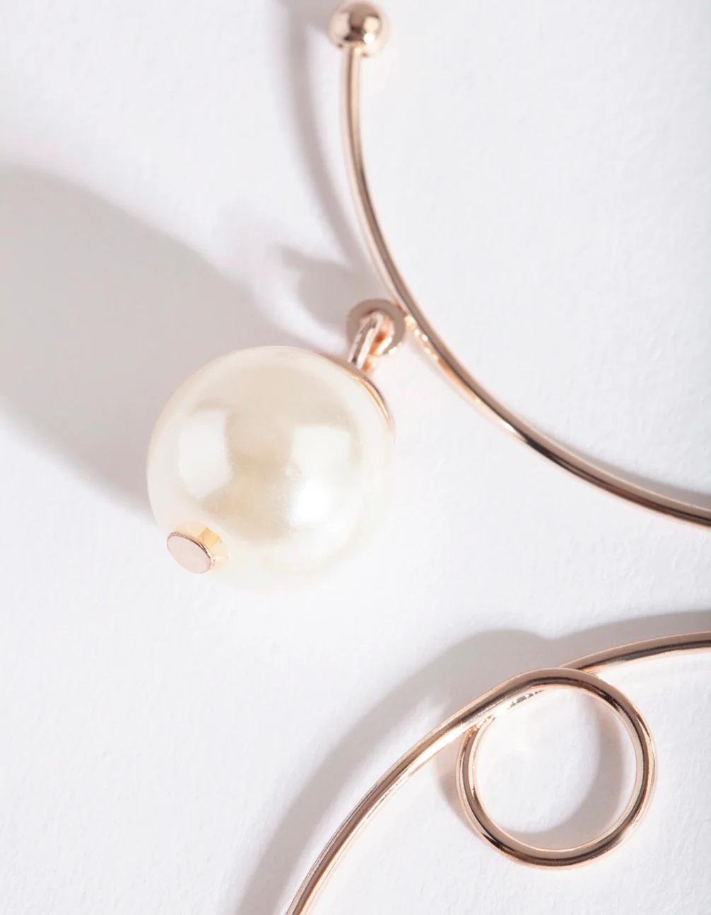 Rose Gold Pearl Open Hoop Earrings - Image 3