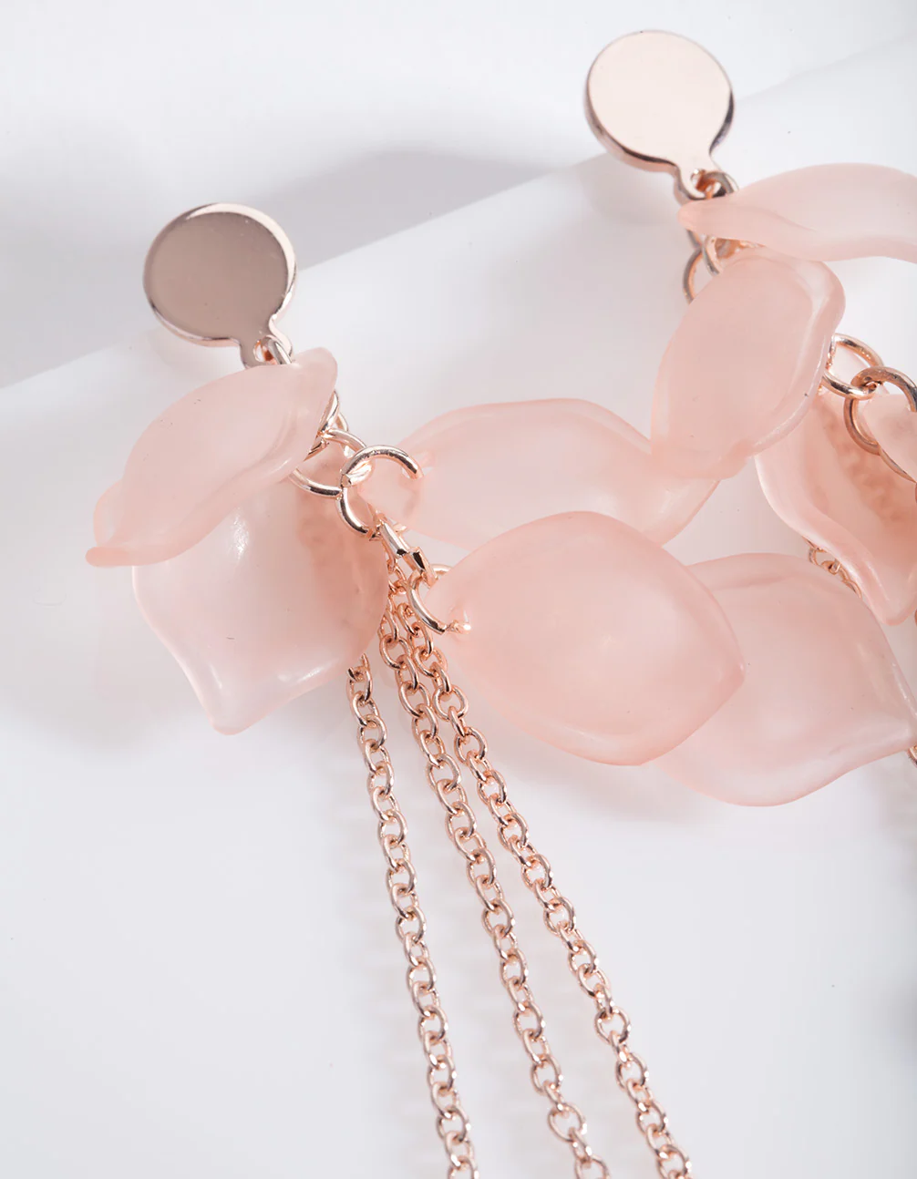 Pink Petal Chain Drop Earrings - Image 3