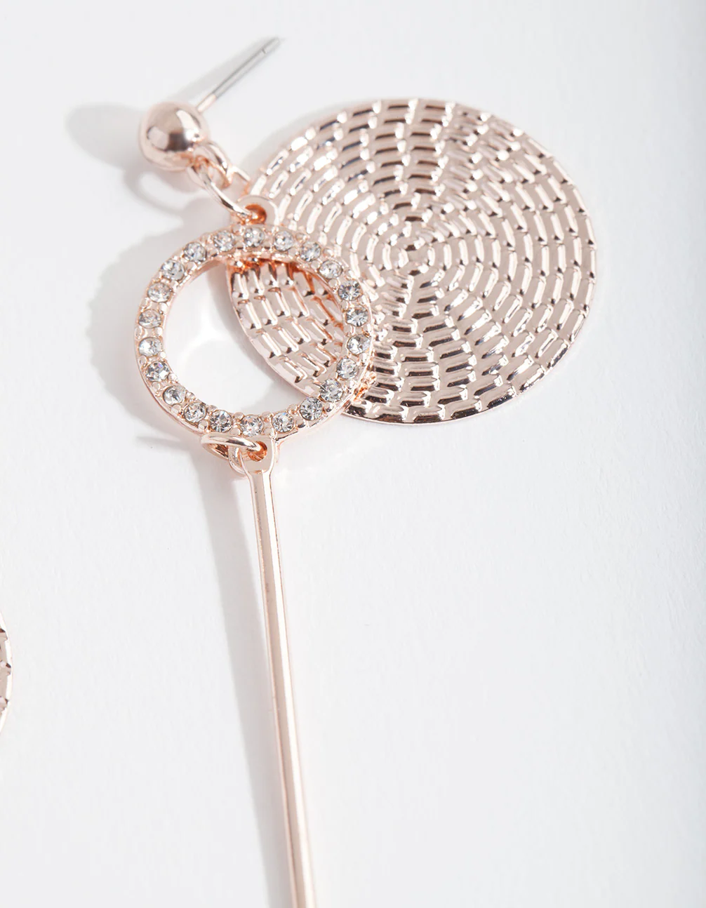 Rose Gold Textured Disc Drop Earrings - Image 3