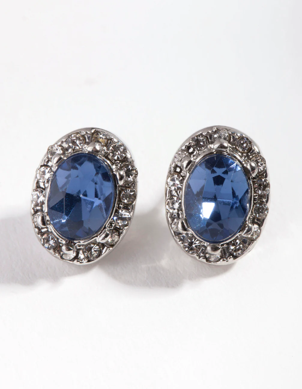 Silver Navy Oval Jewel Earrings