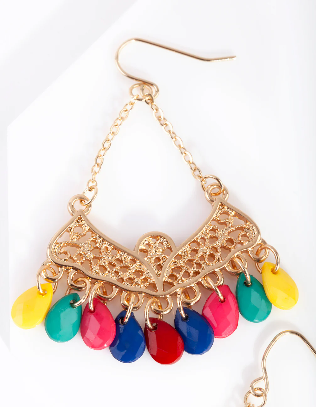 Gold Bohemian Multi Bead Drop Earrings - Image 2