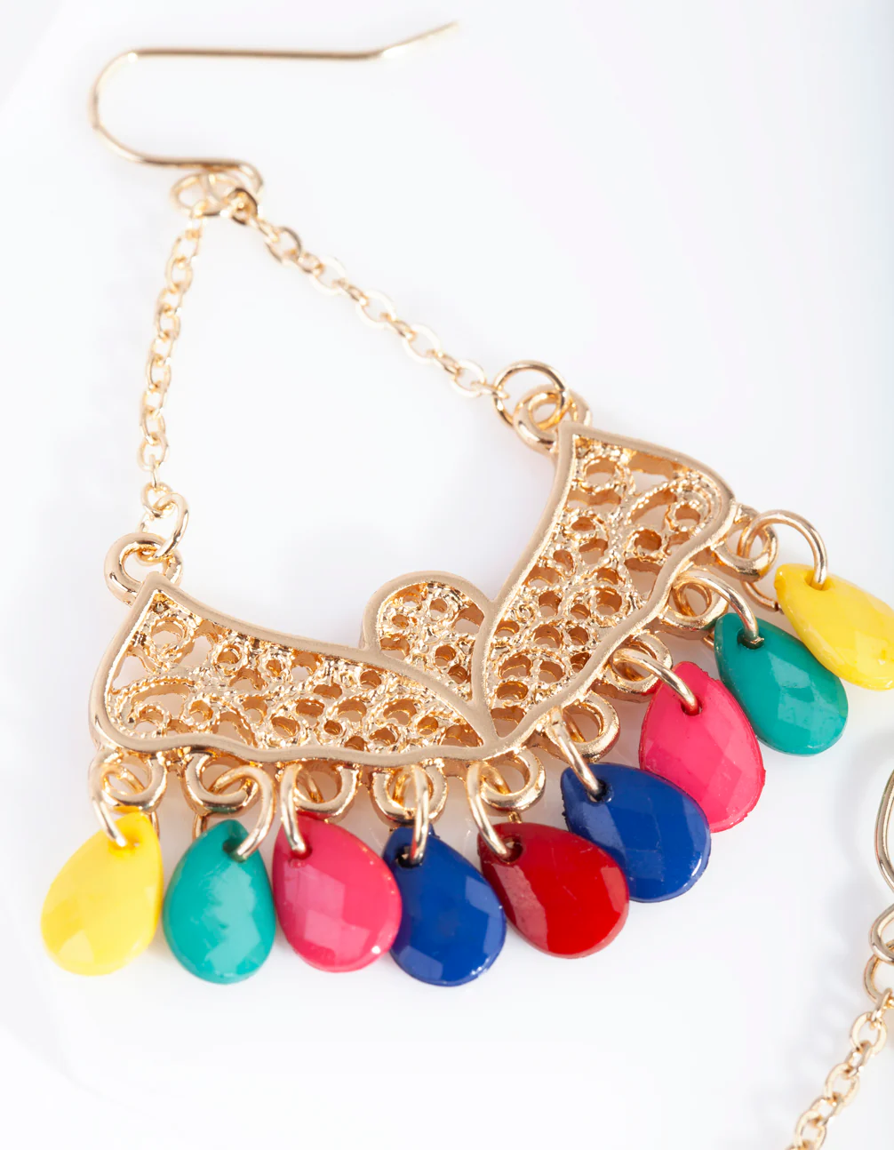 Gold Bohemian Multi Bead Drop Earrings - Image 3
