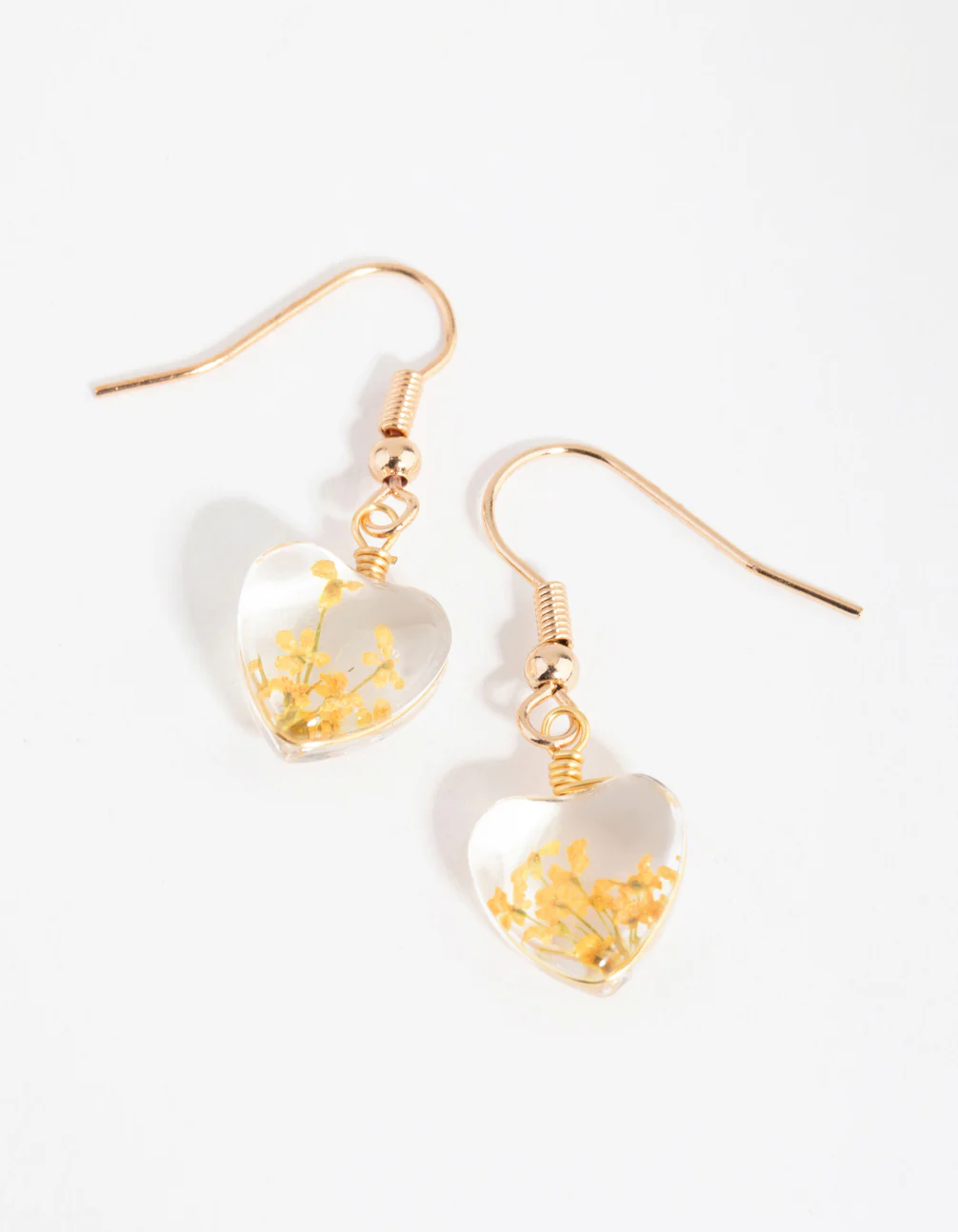 Yellow Heart Clear Bead Drop Earrings - Image 2