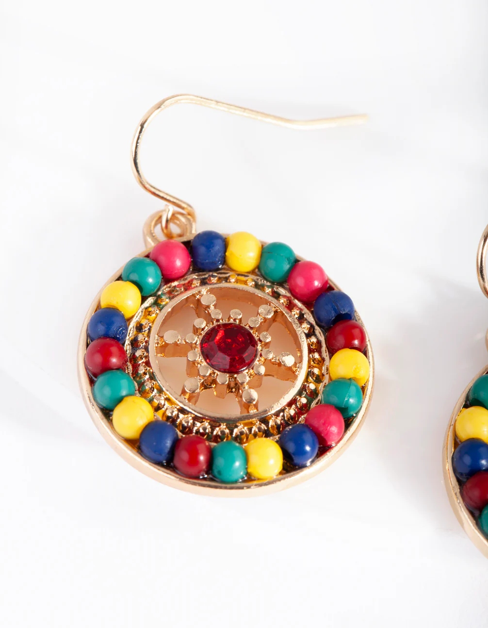 Gold Circle Multicoloured Bead Earrings - Image 4