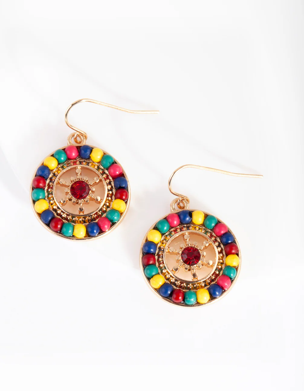 Gold Circle Multicoloured Bead Earrings - Image 5
