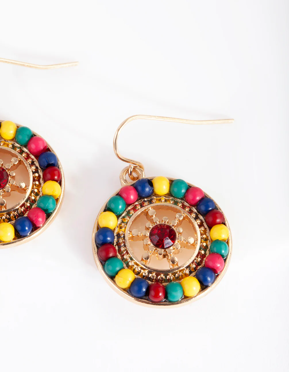 Gold Circle Multicoloured Bead Earrings - Image 6