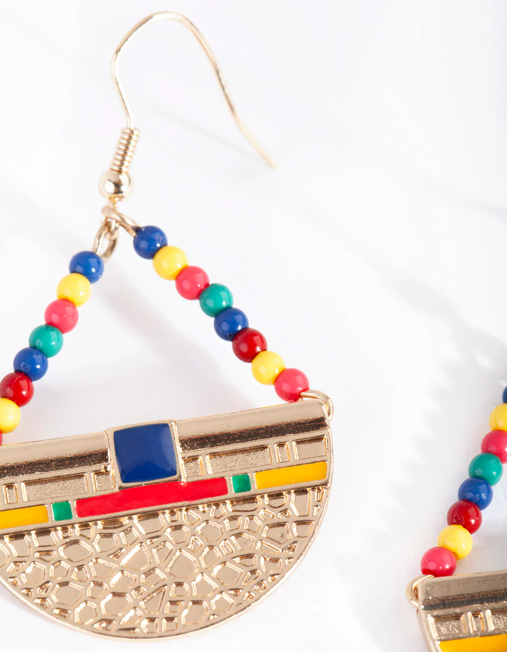 Gold Textured Bohemian Bead Earrings - Image 3