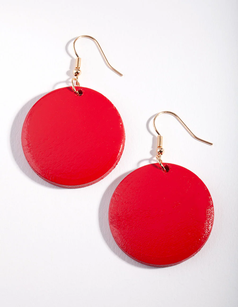 Red Circle Disc Drop Earrings - Image 2