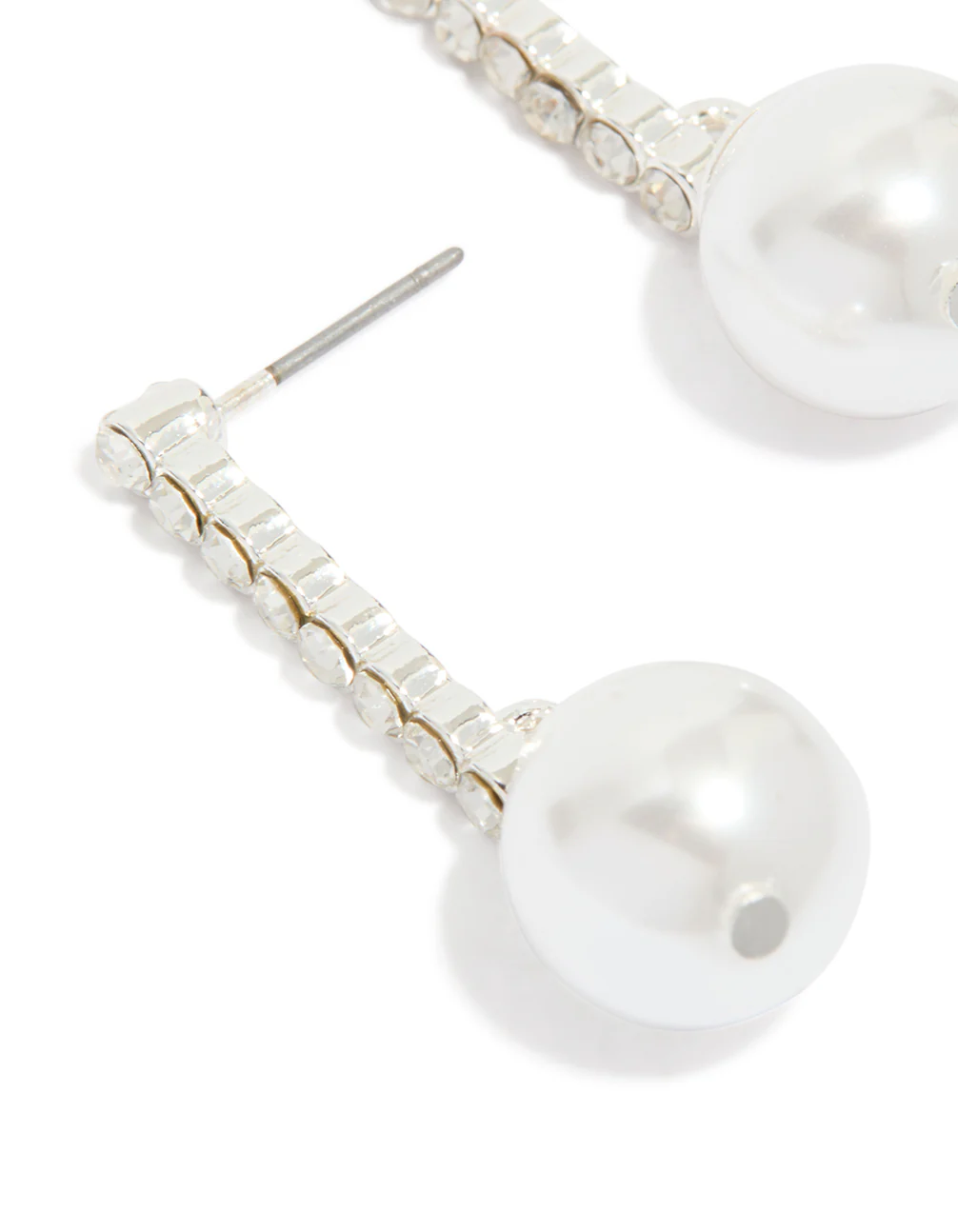 Silver Diamante & Pearl Drop Earrings - Image 3