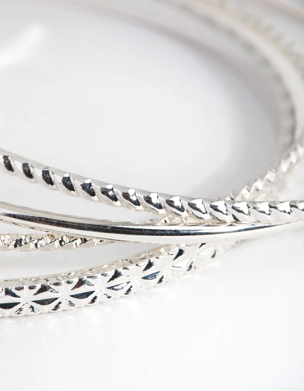 Silver Mix Texture 4-Pack Bangle Bracelets - Image 3
