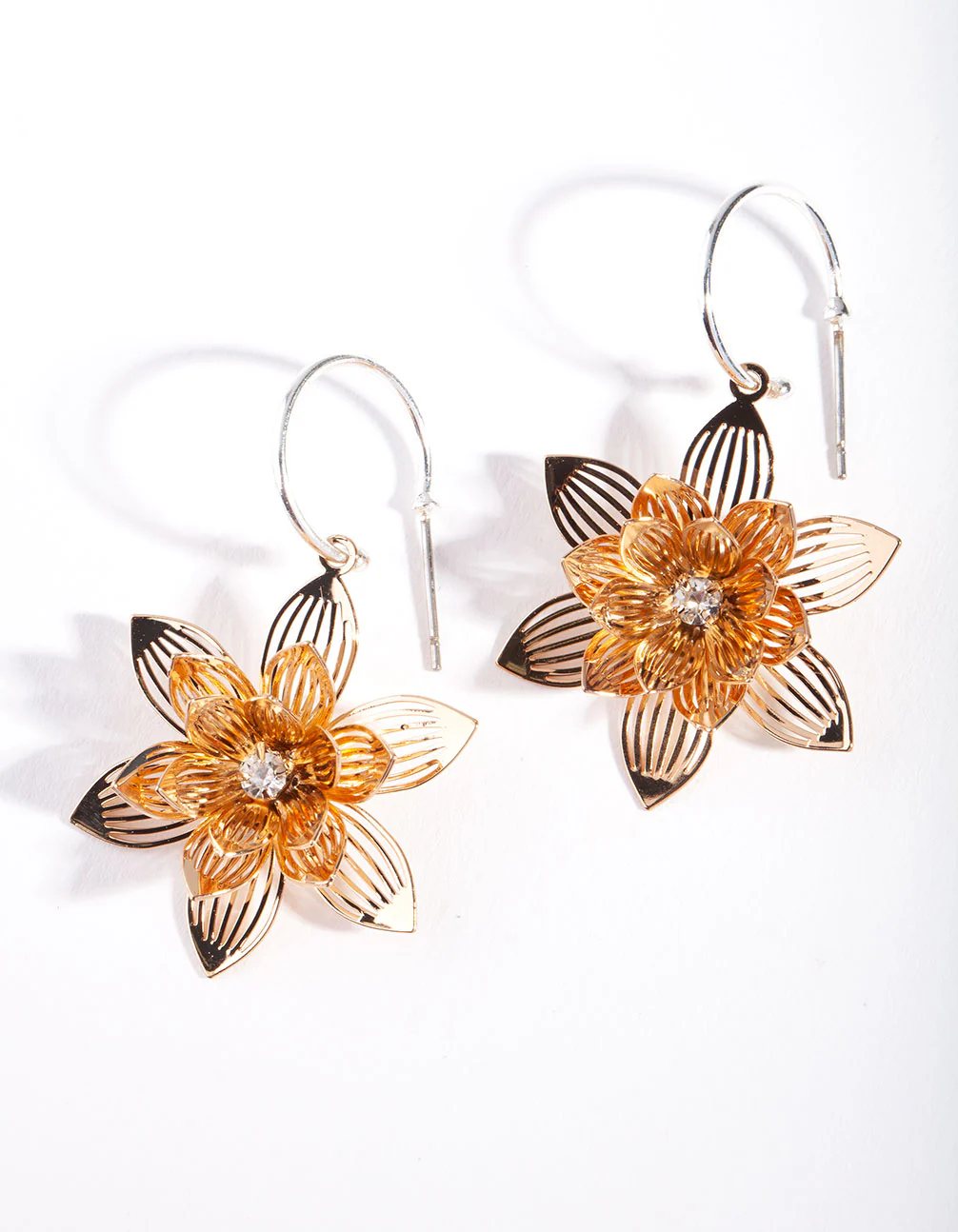 Mixed Metal Floral Detail Drop Earrings - Image 2