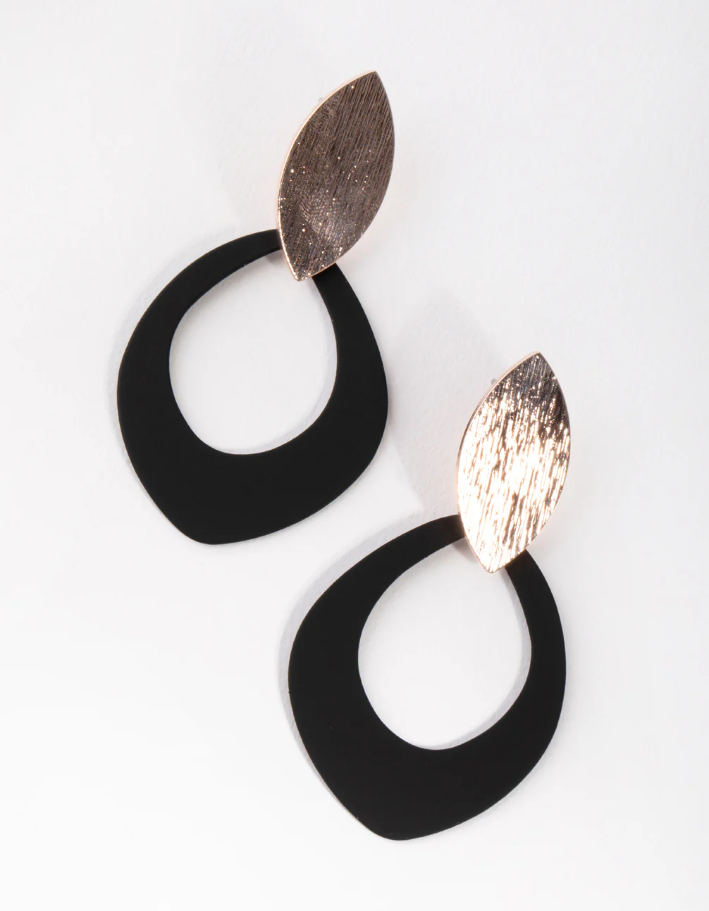 Rose Gold Matte Leaf Shape Drop Earrings - Image 2