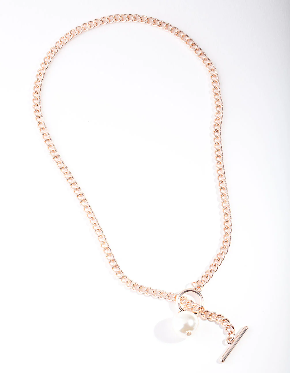 Rose Gold Pearl T-Bar Necklace - Image 2