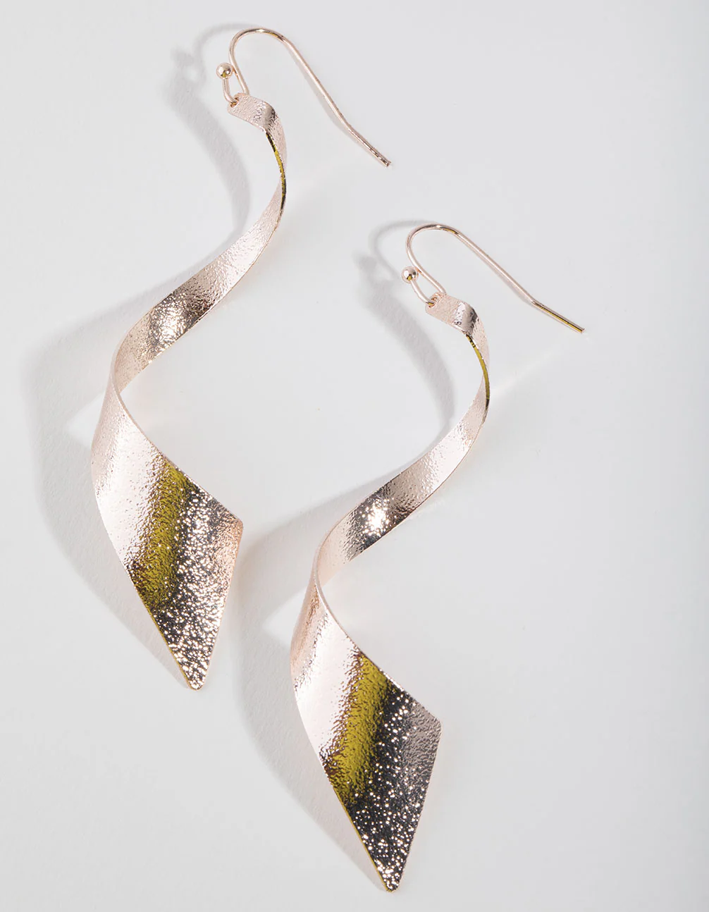Rose Gold Textured Twist Drop Earrings - Image 2