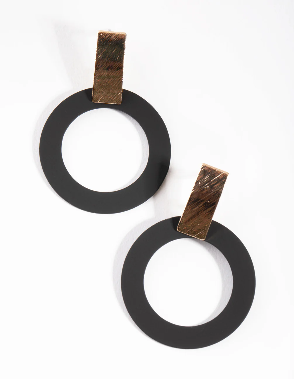 Gold Matte Circle Drop Earrings - Image 2