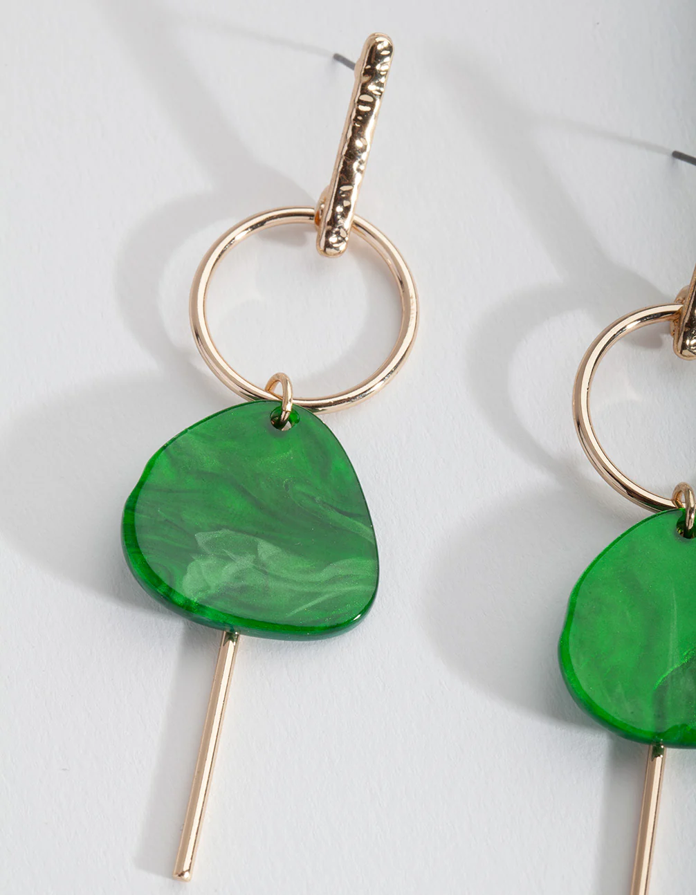 Gold Green Acrylic Drop Earrings - Image 2