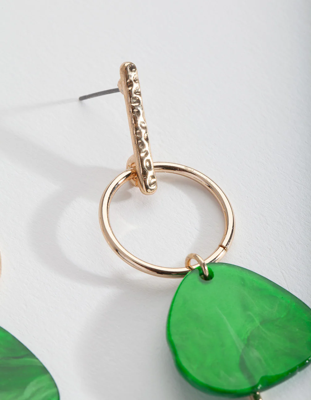 Gold Green Acrylic Drop Earrings - Image 3