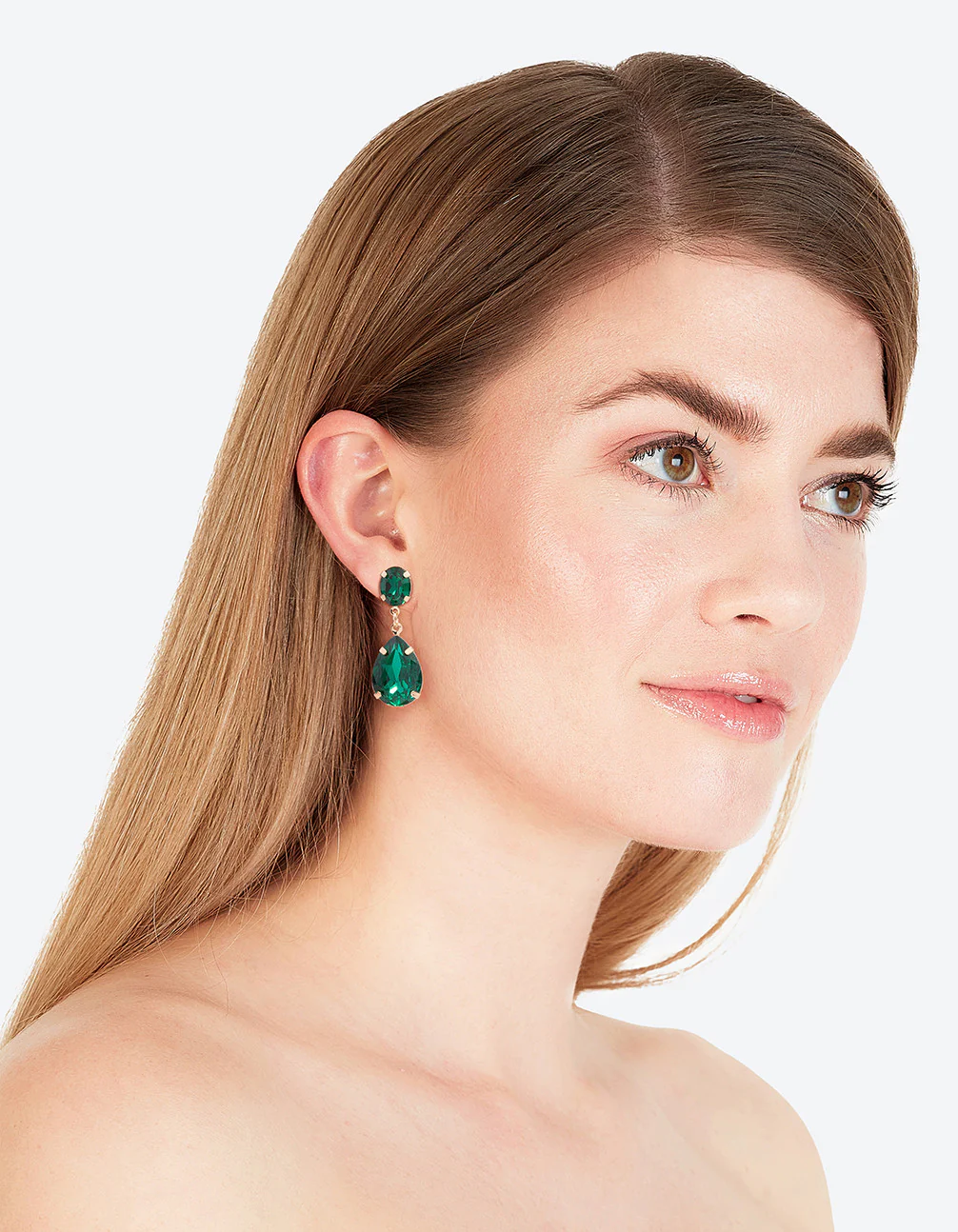 Gold Double Gem Drop Earrings - Image 3